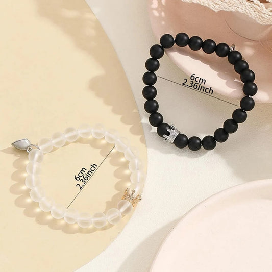 Pearly Glitter™️ Couple Magnetic Heart Bracelets (2 Pcs Set) – Malachite & Tiger Eye Stone Bangles | Love Relationship Gift Jewelry