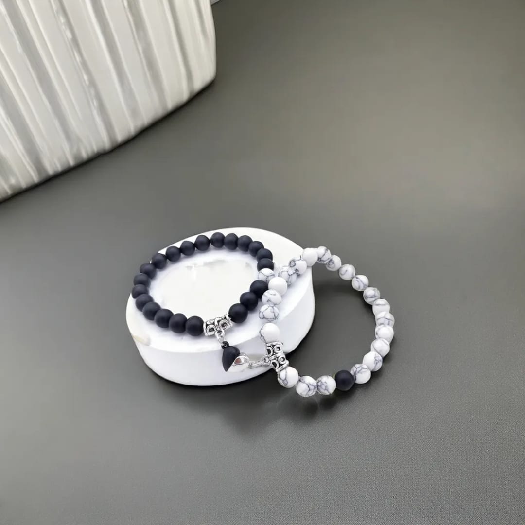 Pearly Glitter™️ Couple Magnetic Heart Bracelets (2 Pcs Set) – Malachite & Tiger Eye Stone Bangles | Love Relationship Gift Jewelry