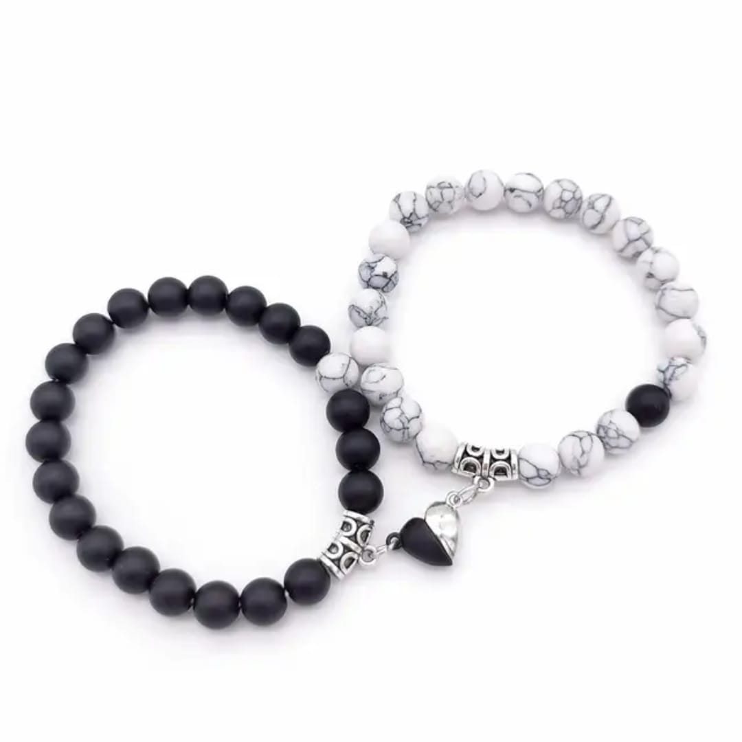 Pearly Glitter™️ Couple Magnetic Heart Bracelets (2 Pcs Set) – Malachite & Tiger Eye Stone Bangles | Love Relationship Gift Jewelry