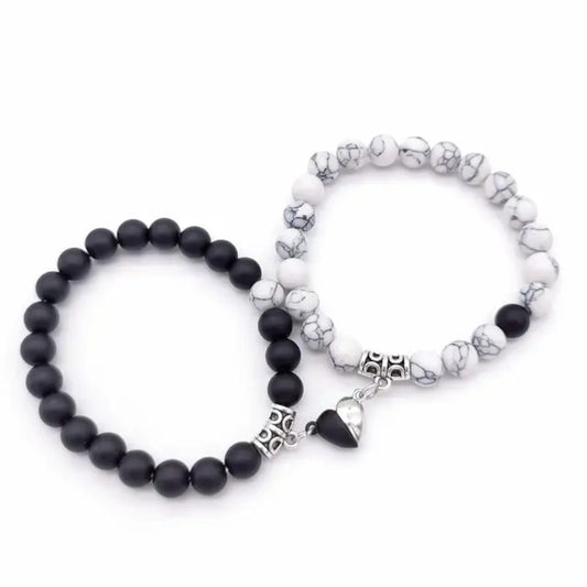 Pearly Glitter™️ Couple Magnetic Heart Bracelets (2 Pcs Set) – Malachite & Tiger Eye Stone Bangles | Love Relationship Gift Jewelry