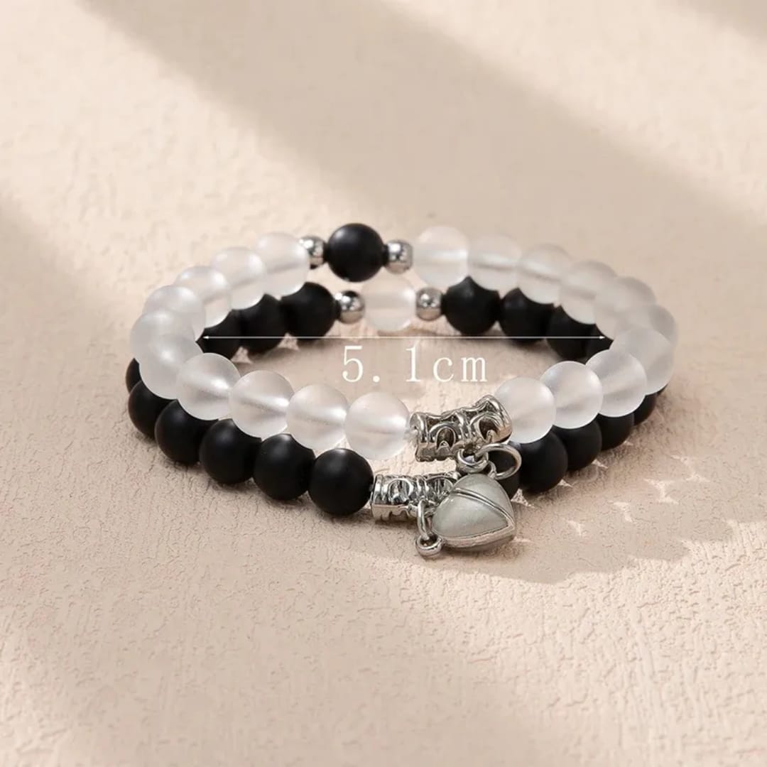 Pearly Glitter™️ Couple Magnetic Heart Bracelets (2 Pcs Set) – Malachite & Tiger Eye Stone Bangles | Love Relationship Gift Jewelry