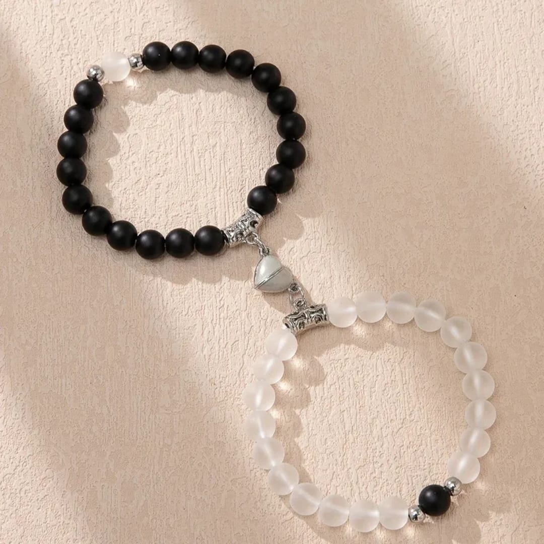 Pearly Glitter™️ Couple Magnetic Heart Bracelets (2 Pcs Set) – Malachite & Tiger Eye Stone Bangles | Love Relationship Gift Jewelry